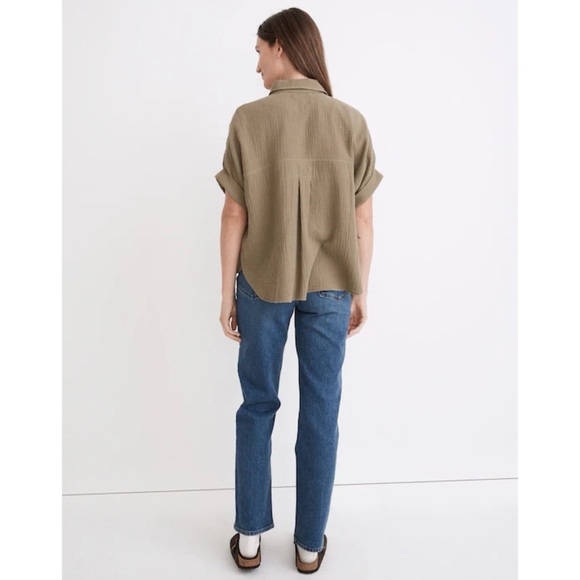 Madewell Lightspun Beachside Dolman Shirt Distant Surplus Green Boxy Crop Top - Picture 3 of 11
